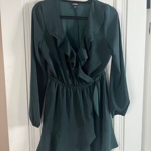Express Forest Green Dress with Ruffles